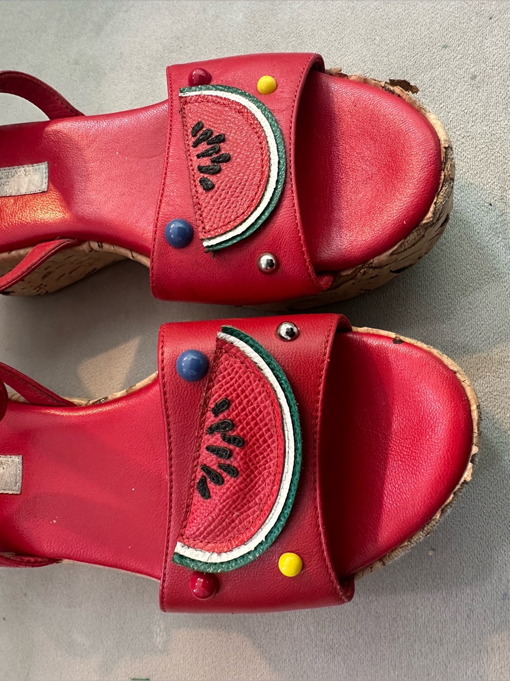 Dolce & Gabbana Little Girls Red Watermelon Embellished Cork Wedge Sandals